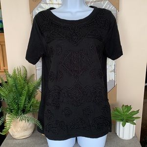 LUCKY BRAND Black Geometric Detail Tee M